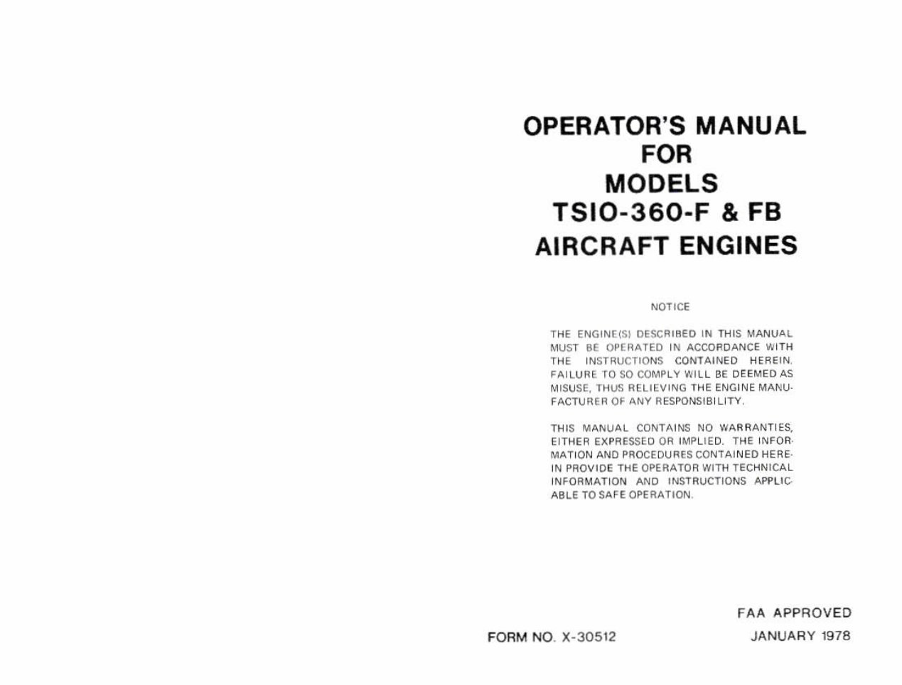 Continental TSIO-360 F & FB Aircraft Engine Operator's Owners Users Manual* preview img 2