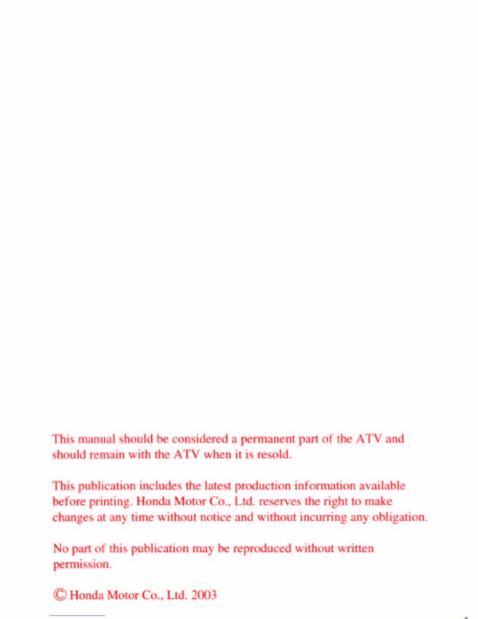 2004 Honda ATV TRX650 Fourtrax Rincon Owners Manual preview img 2