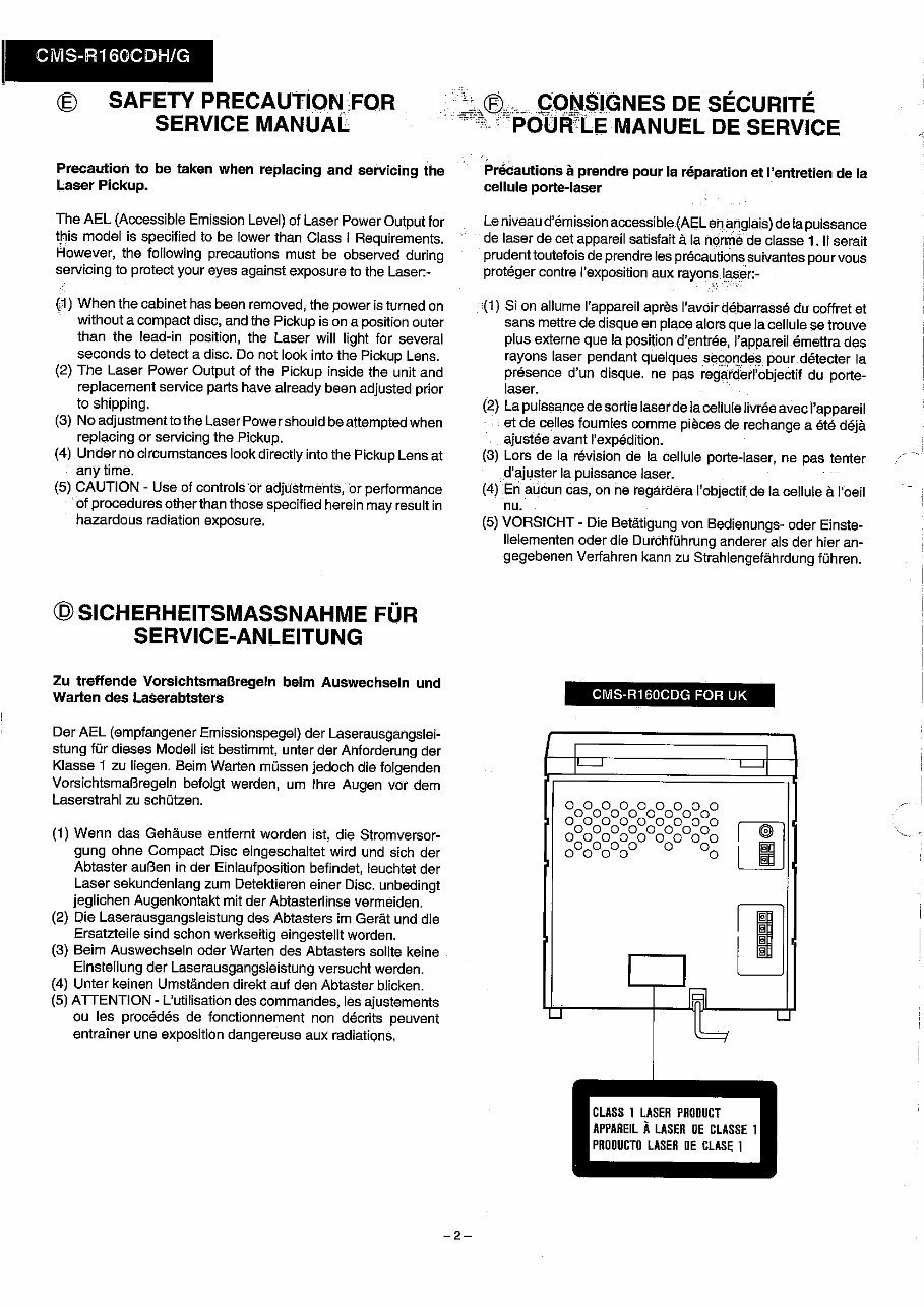 Sharp CMS R160CDG (BK) AUDIO CD PLAYER Repair Manual preview img 2