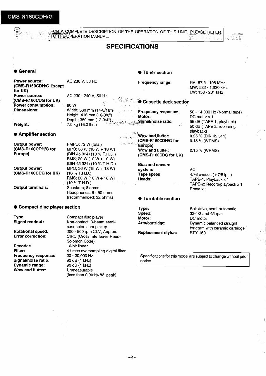 Sharp CMS R160CDG (BK) AUDIO CD PLAYER Repair Manual preview img 4