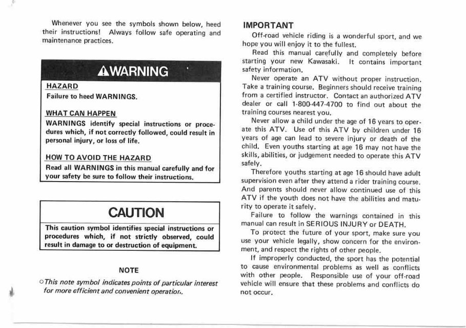 Kawasaki Bayou 400 4 x 4 owners manual preview img 3