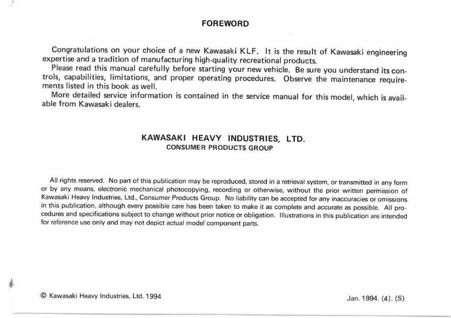 Kawasaki Bayou 400 4 x 4 owners manual preview img 9