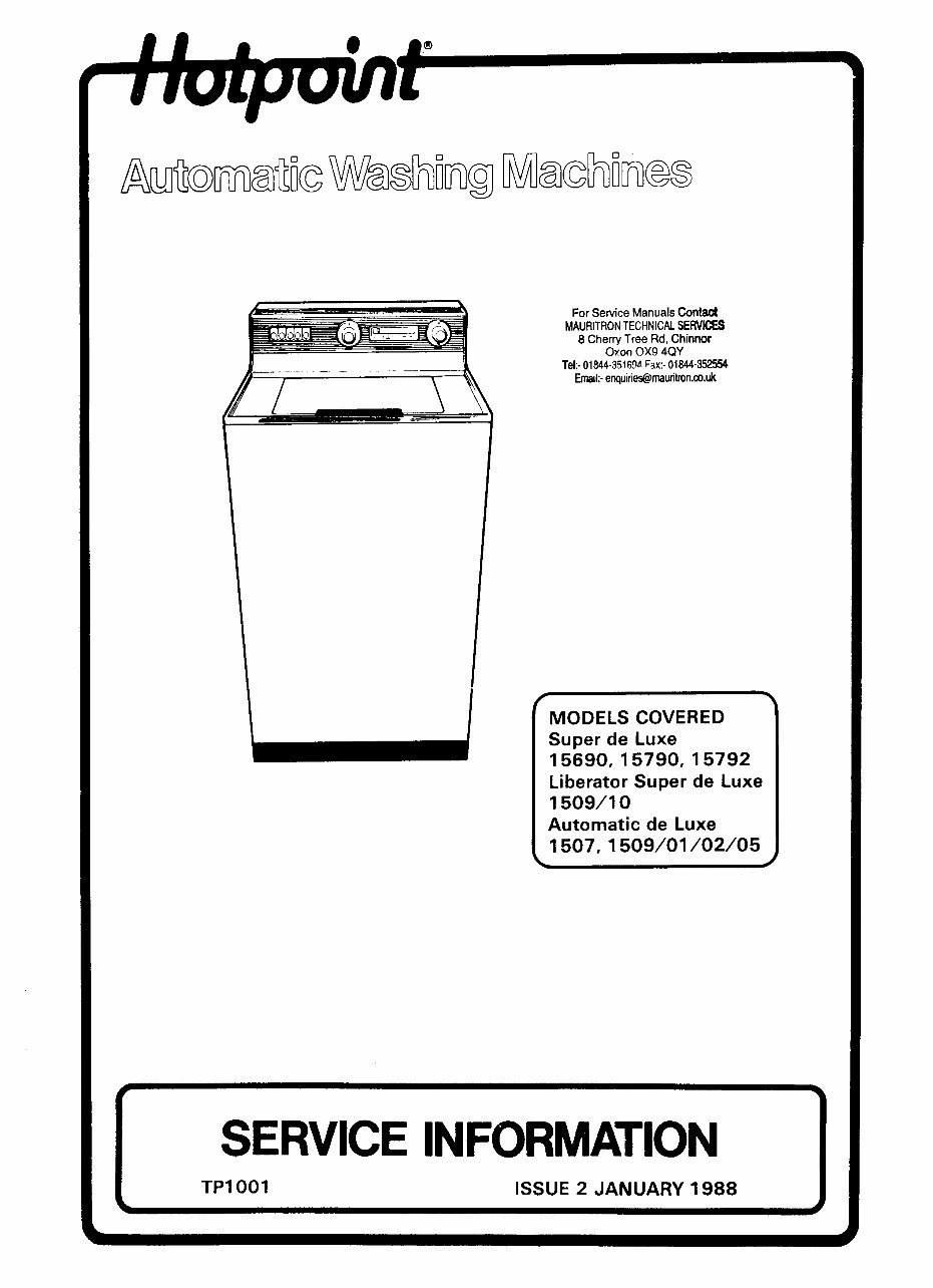 Hotpoint 15690 Automatic Washing Machine OEM Service & Repair Manual preview img 1