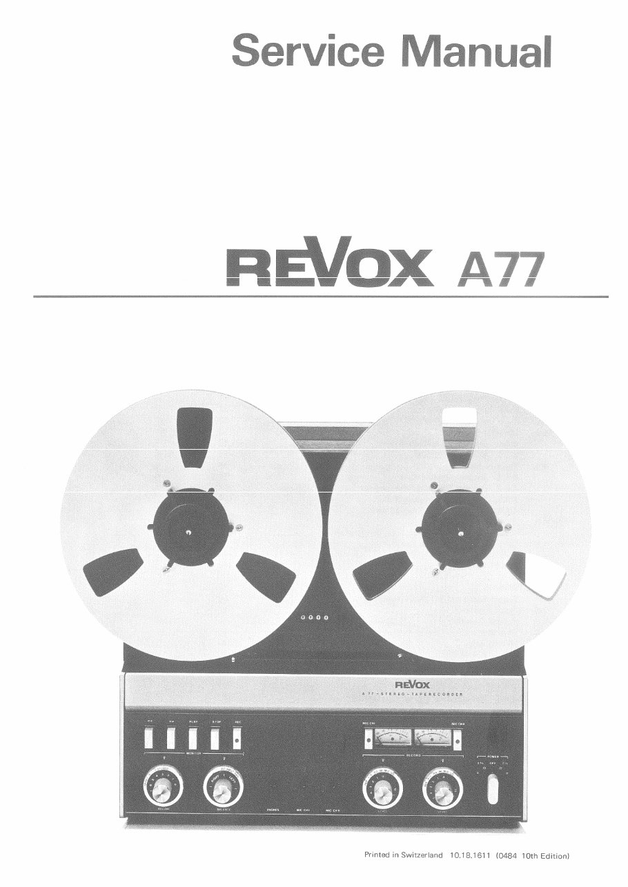 REVOX A77 /A-77/ A 77 TAPE RECORDER Service Diagrams preview img 1