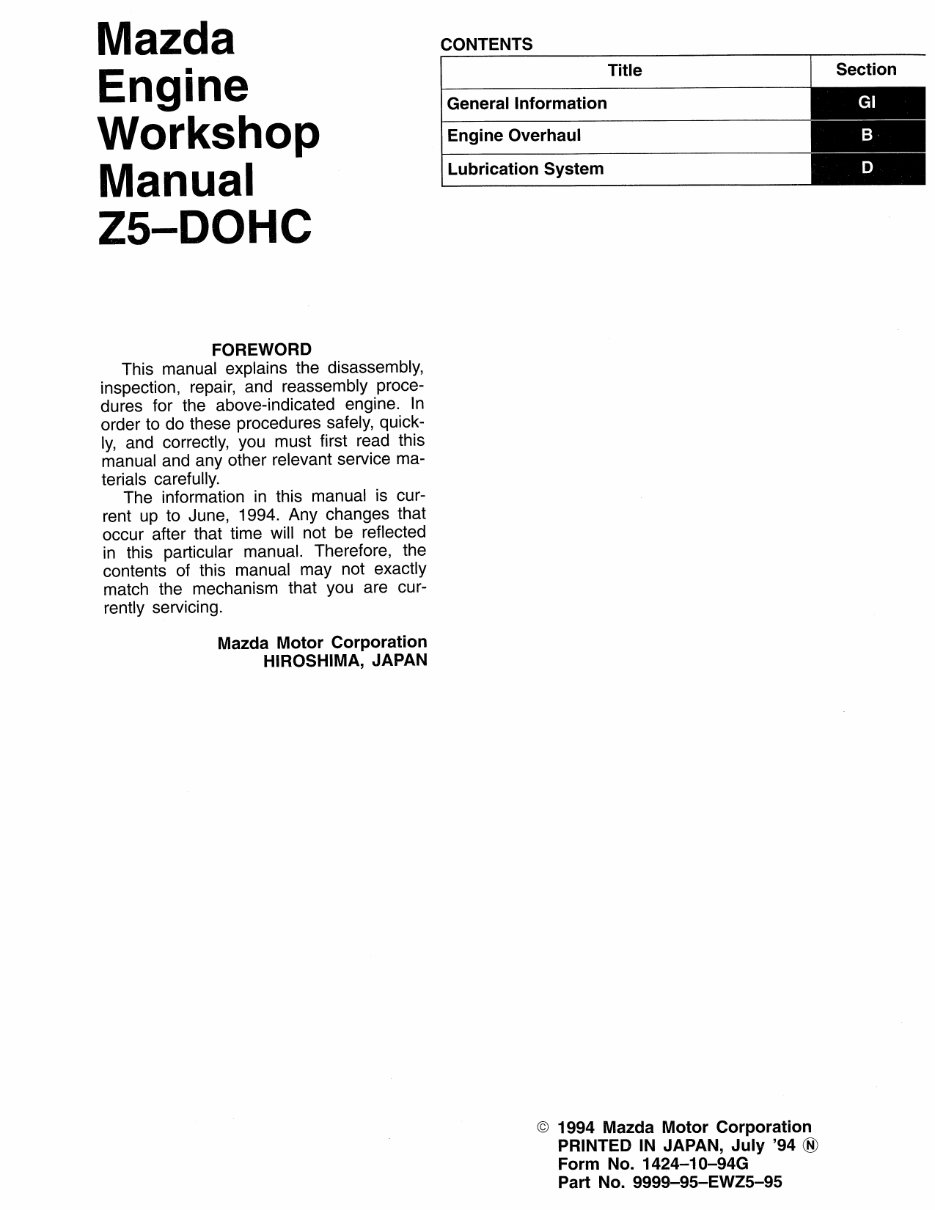 Mazda Z5 DOHC Engine OEM Overhaul & Repair Manual preview img 5