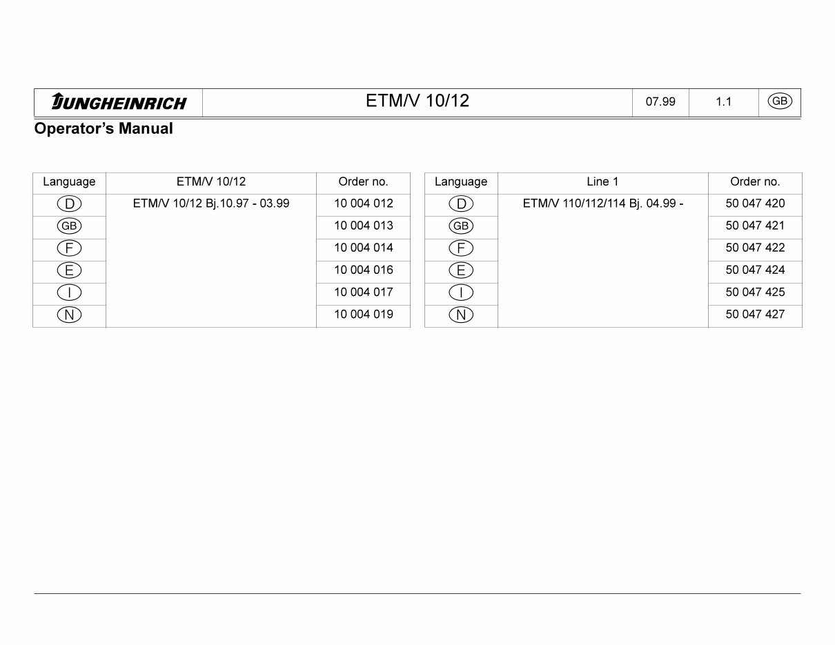 Jungheinrich Electric Reach Truck ETM110, ETM112, ETM114, ETV110, ETV112, ETV114, ETV116 (04.99-11-05) Workshop Service Manual preview img 2