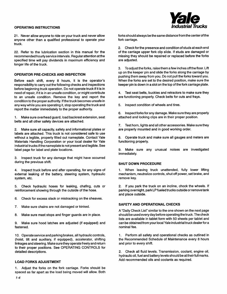 Yale GLC 100 MG Gas Forklift Factory Service & Work Shop Manual preview img 10