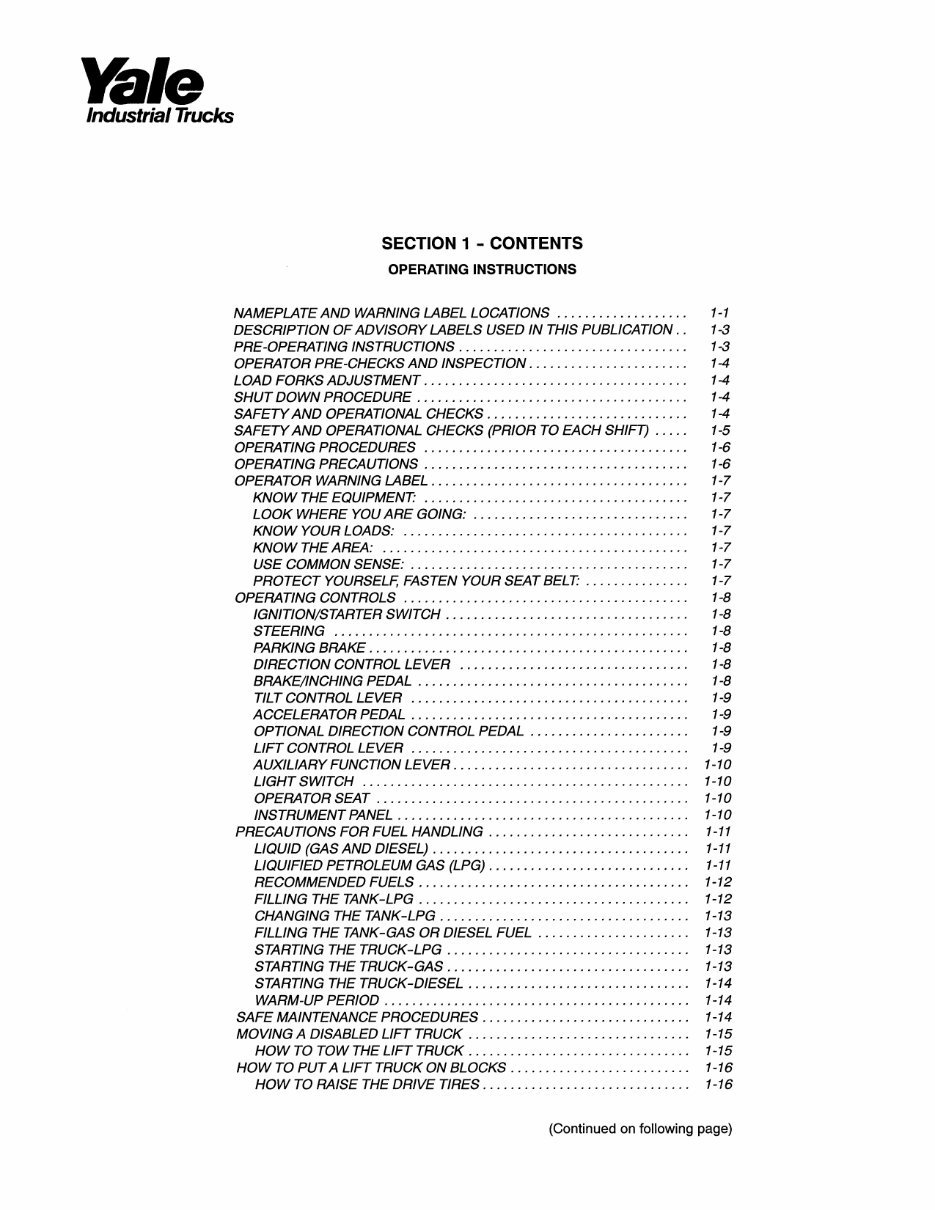 Yale GLC 100 MG Gas Forklift Factory Service & Work Shop Manual preview img 5