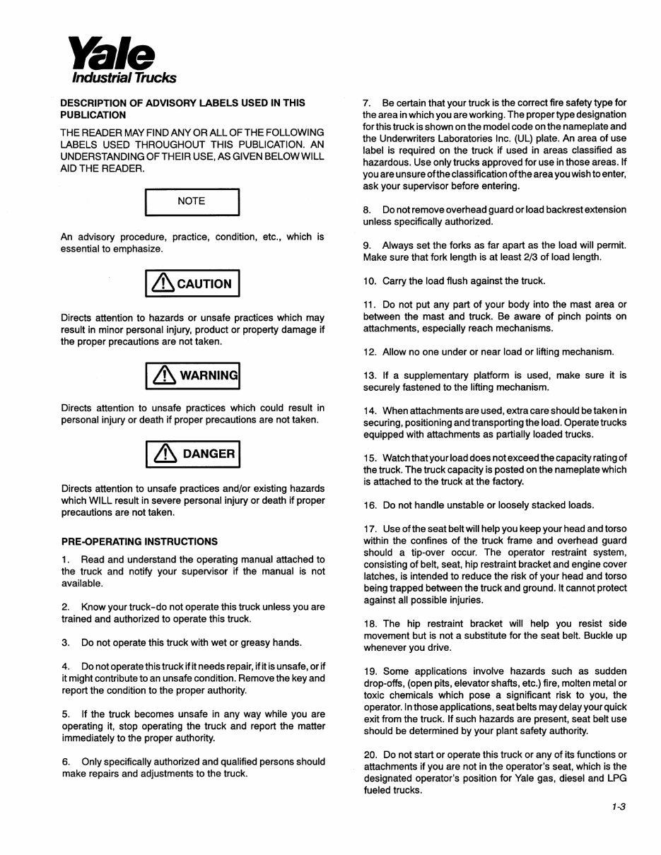 Yale GLC 100 MG Gas Forklift Factory Service & Work Shop Manual preview img 9