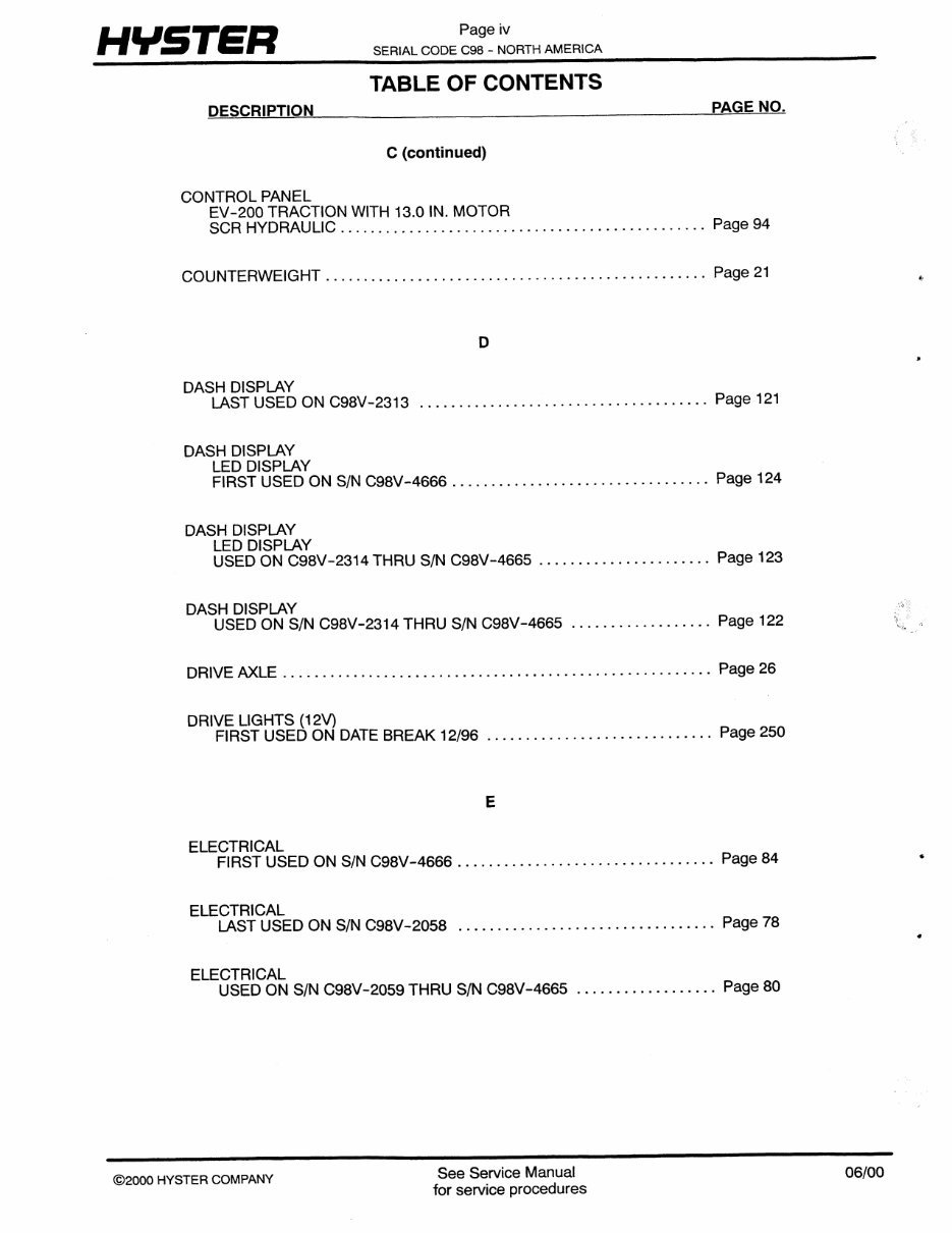 Hyster C098 (E70XL, E80XL, E100XL, E120XL, E100XLS) Electric Forklift Parts Manual preview img 5