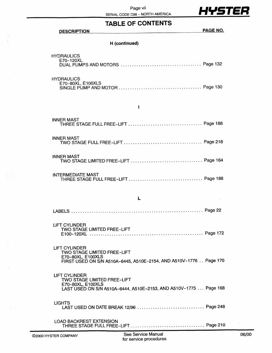 Hyster C098 (E70XL, E80XL, E100XL, E120XL, E100XLS) Electric Forklift Parts Manual preview img 8
