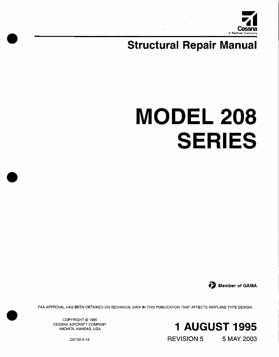 CESSNA CARAVAN AIRCRAFT 208 STRUCTURAL Repair Manual D5132-5 preview img 1