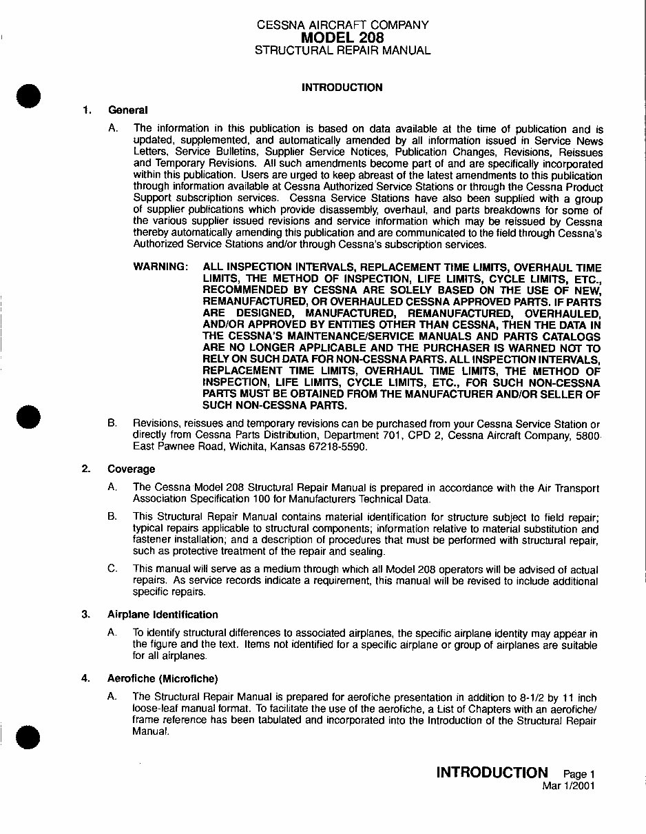 CESSNA CARAVAN AIRCRAFT 208 STRUCTURAL Repair Manual D5132-5 preview img 3