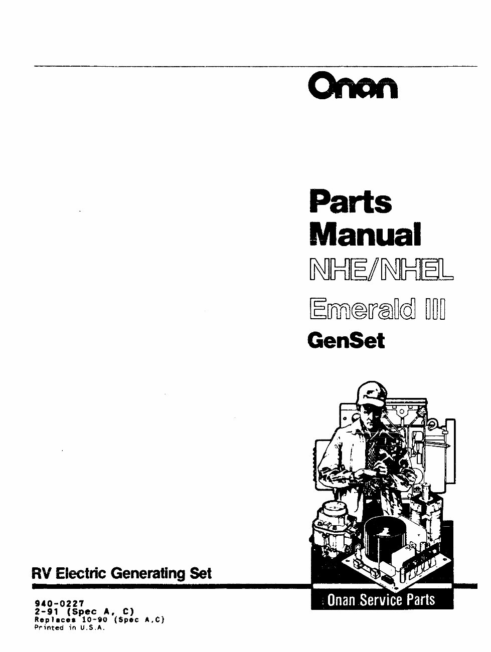 Onan NHE, NHEL Emerald III RV Electric GenSet Parts Manual ( preview img 2