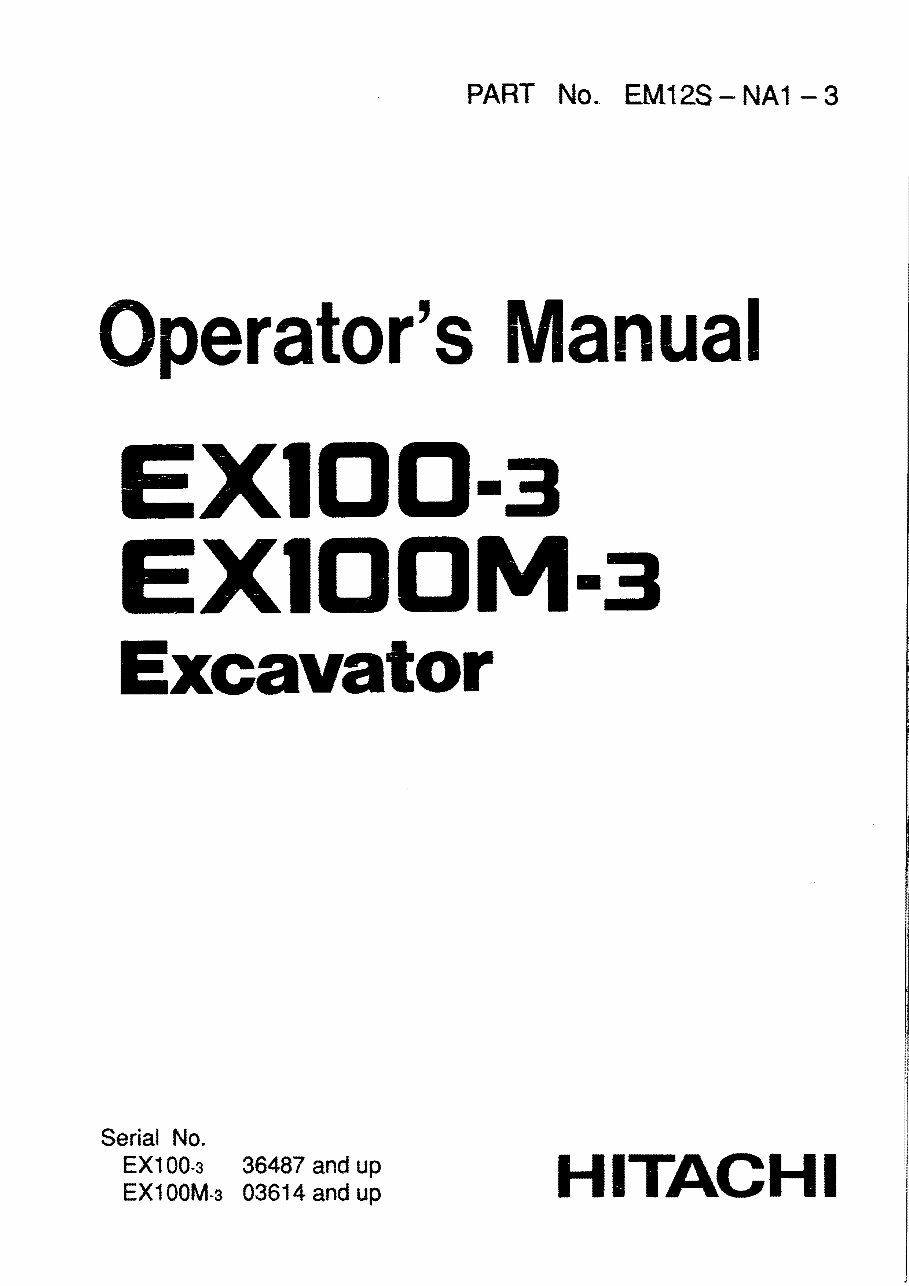 Hitachi EX100-3 / EX100M-3 Excavator Operators Manual preview img 1