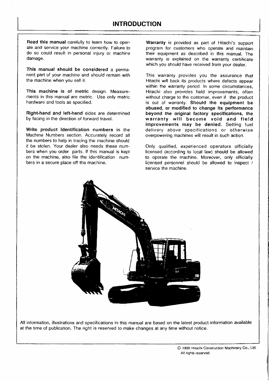 Hitachi EX100-3 / EX100M-3 Excavator Operators Manual preview img 2
