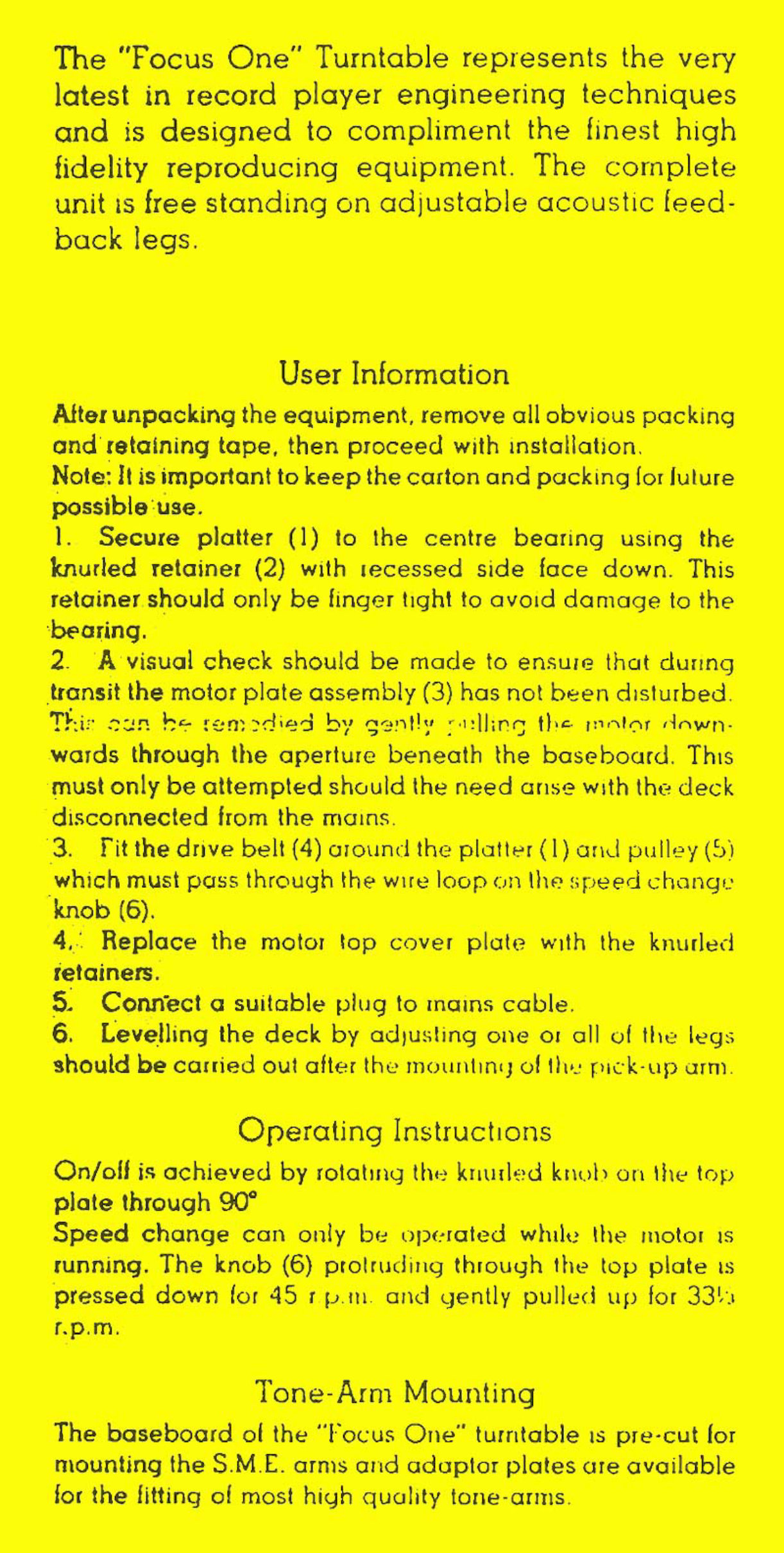 Michell Focus One Turntable - Owner Manual preview img 2