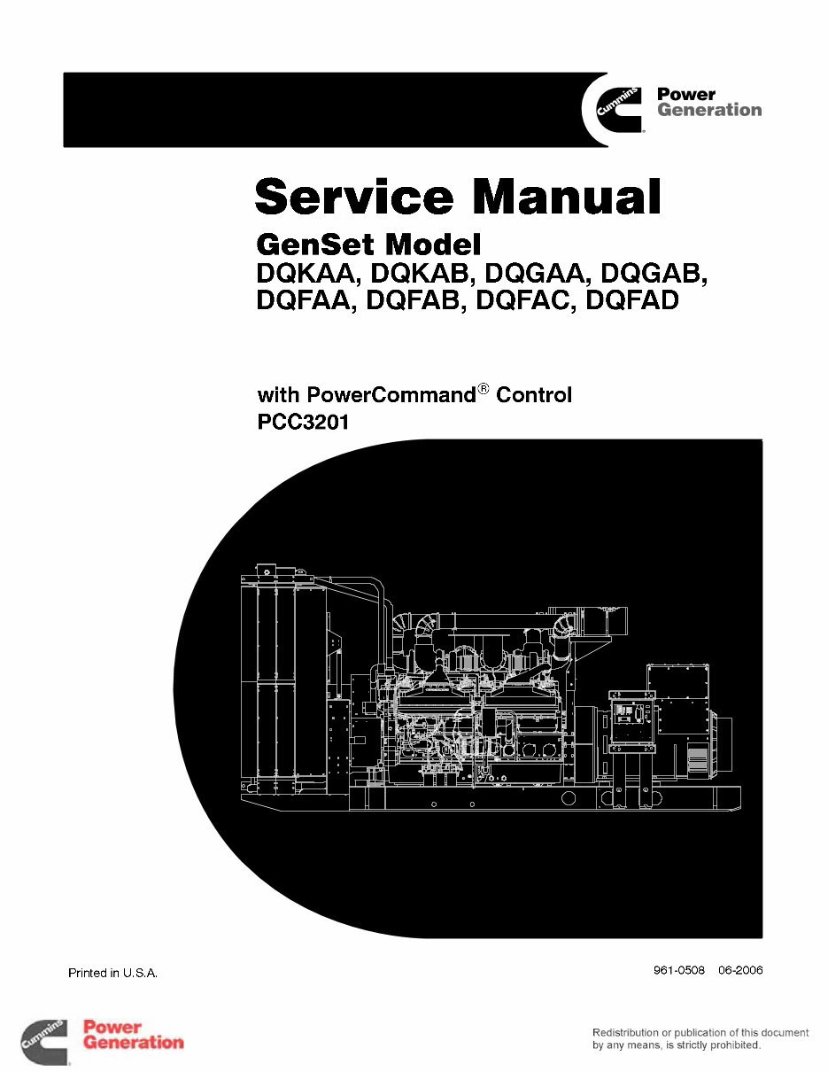 Cummins Onan DQFAA DQFAB DQFAC DQFAD DQGAA DQGAB DQKAA DQKAB Generator Set with Power Command 3201 Controller Service Repair Man preview img 1