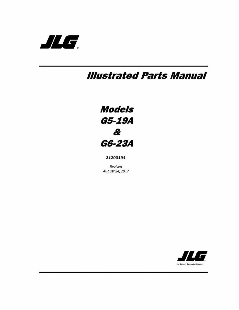 JLG Telehandlers G5-19A & G6-23A ANSI Illustrated Master Parts List Manual ! (P/N 31200194) preview img 1