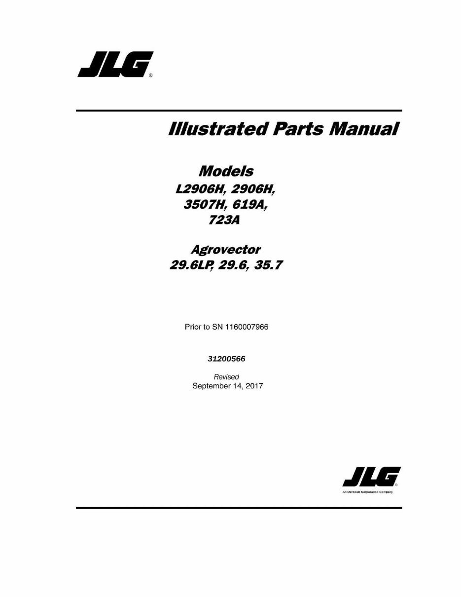 JLG Telehandlers L2906H, 2906H, 3507H, 619A, 723A,Agrovector 29.6LP, 29.6, 35.7 Global Illustrated Master Parts List Manual Inst preview img 1