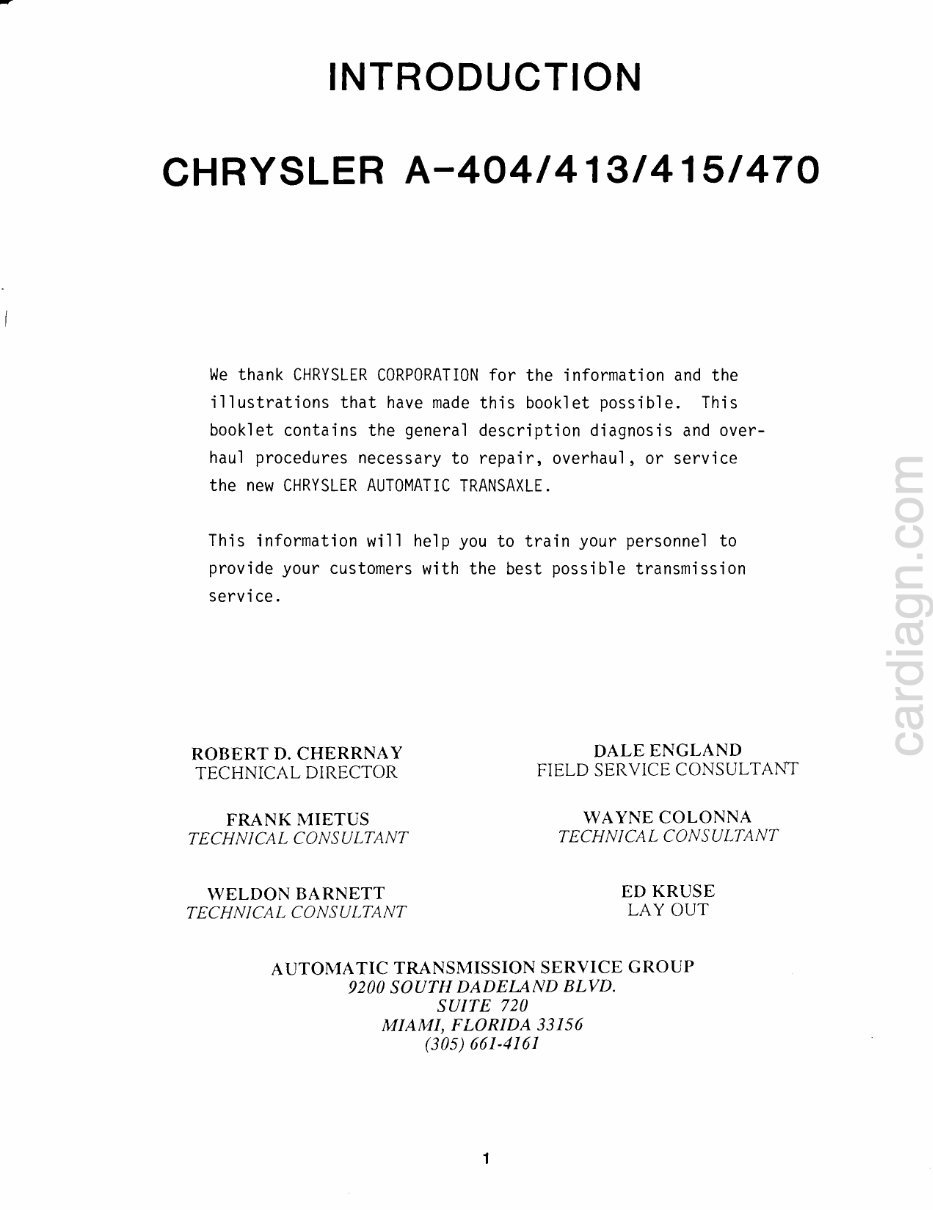 CHRYSLER A-404 A-413 AUTO Automatic Transmission Manual preview img 1