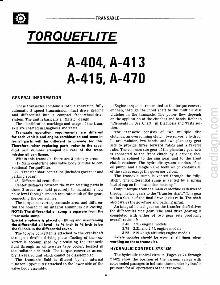 CHRYSLER A-404 A-413 AUTO Automatic Transmission Manual preview img 4