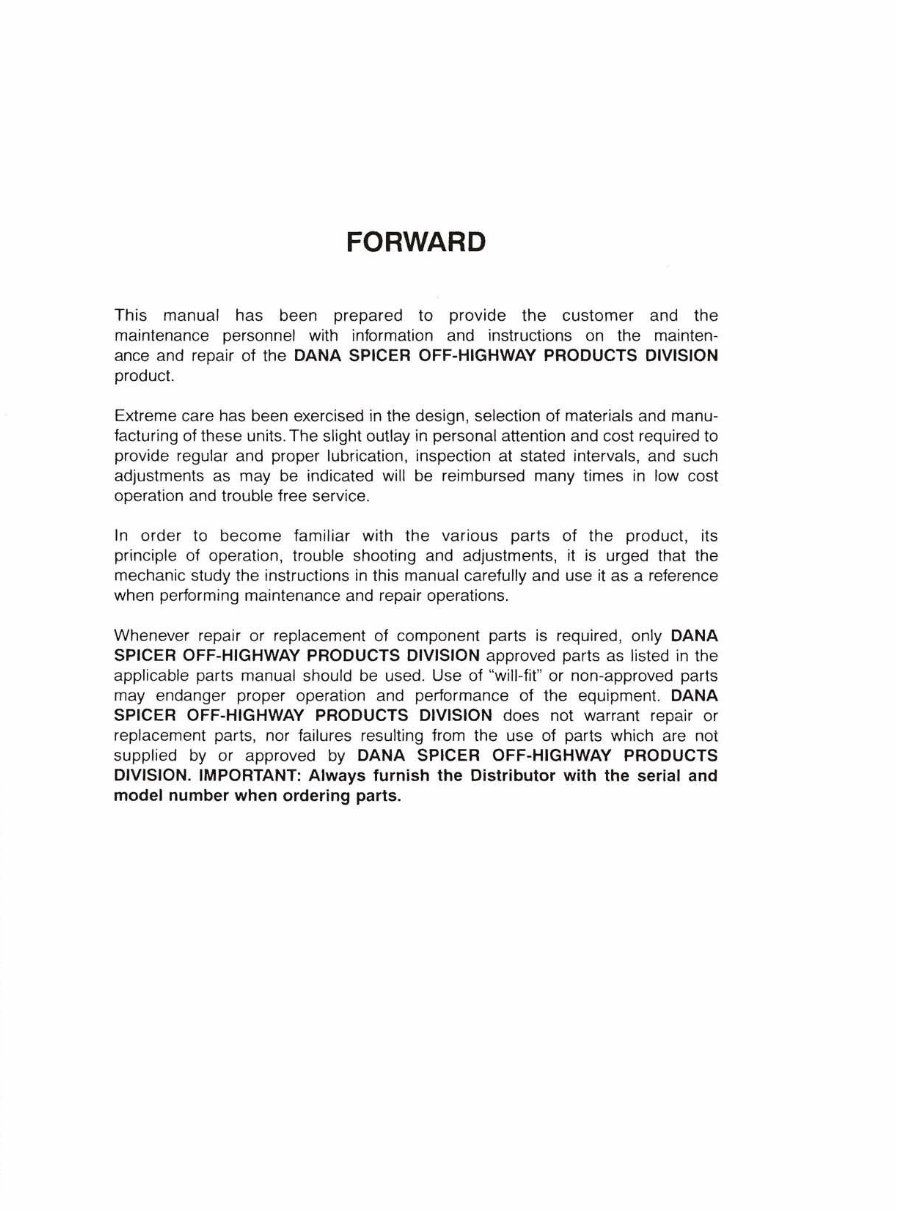 DANA 6000 Series 4 SPEED Transmission Workshop Service Manual preview img 2