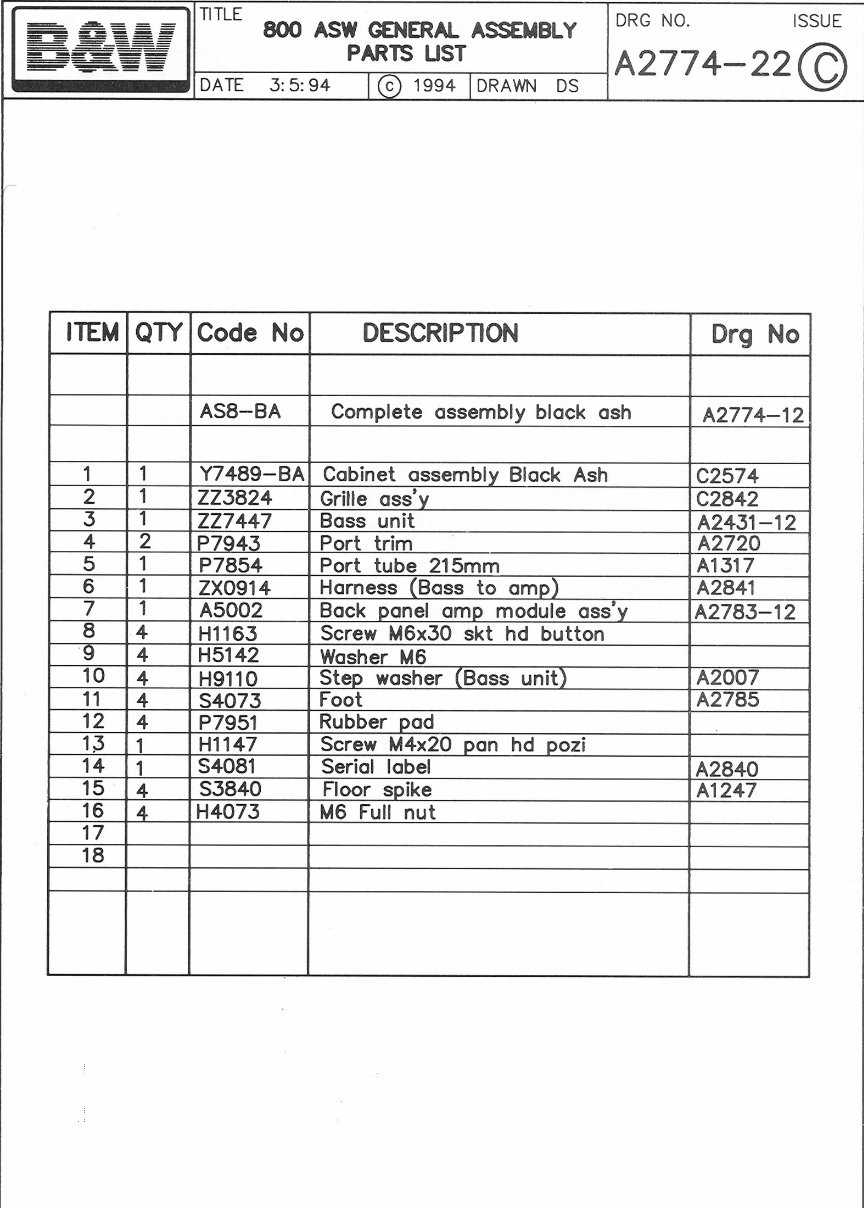 B&W ASW-800 Subwoofer Bowers & Wilkins , Service Manual preview img 3