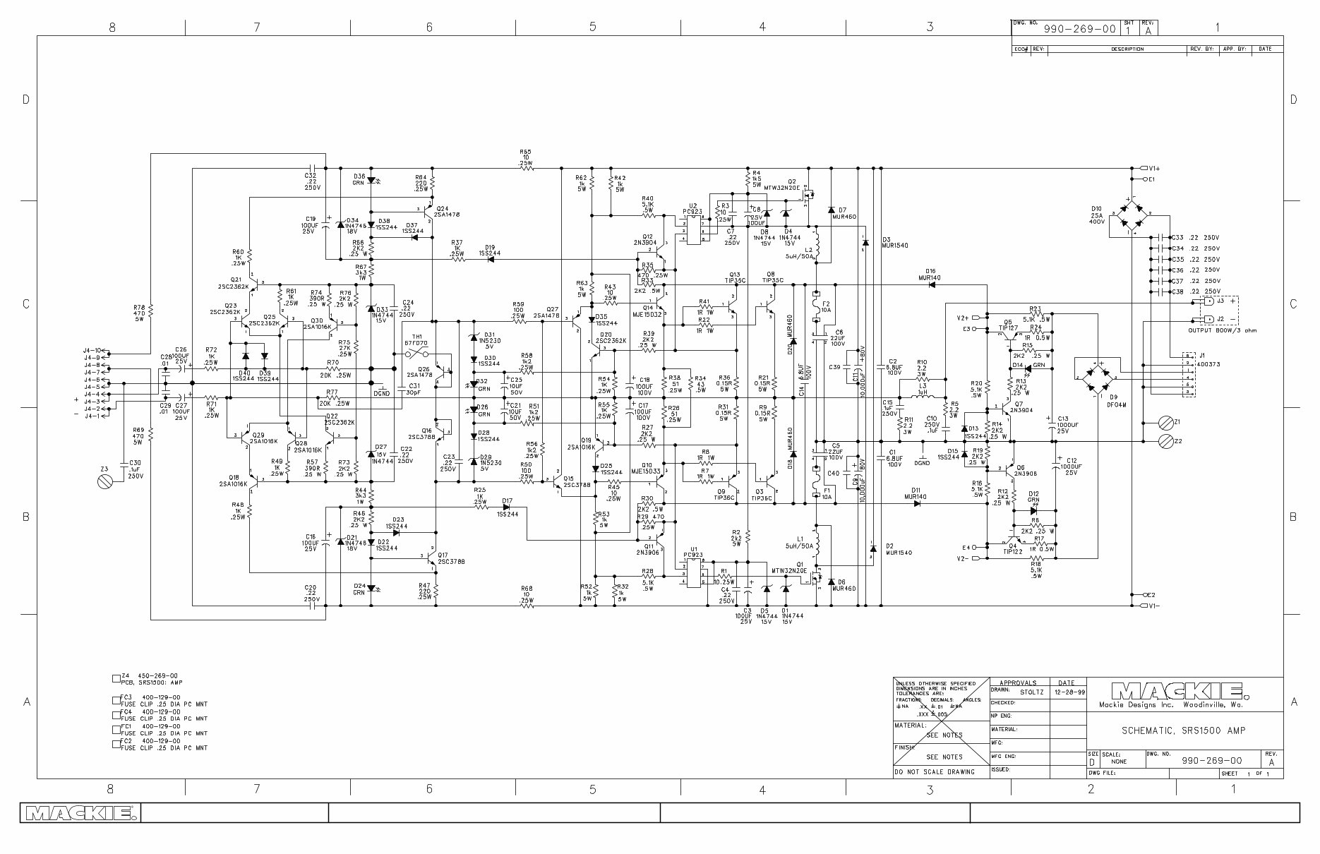 Mackie SRS-1500 active subwoofer , Service Manual preview img 1