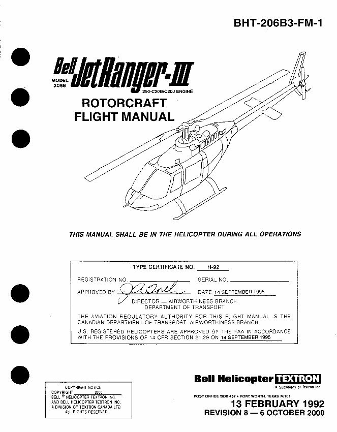 Bell Jet Ranger3 206 Rotorcraft Helicopter Flight Manual preview img 1