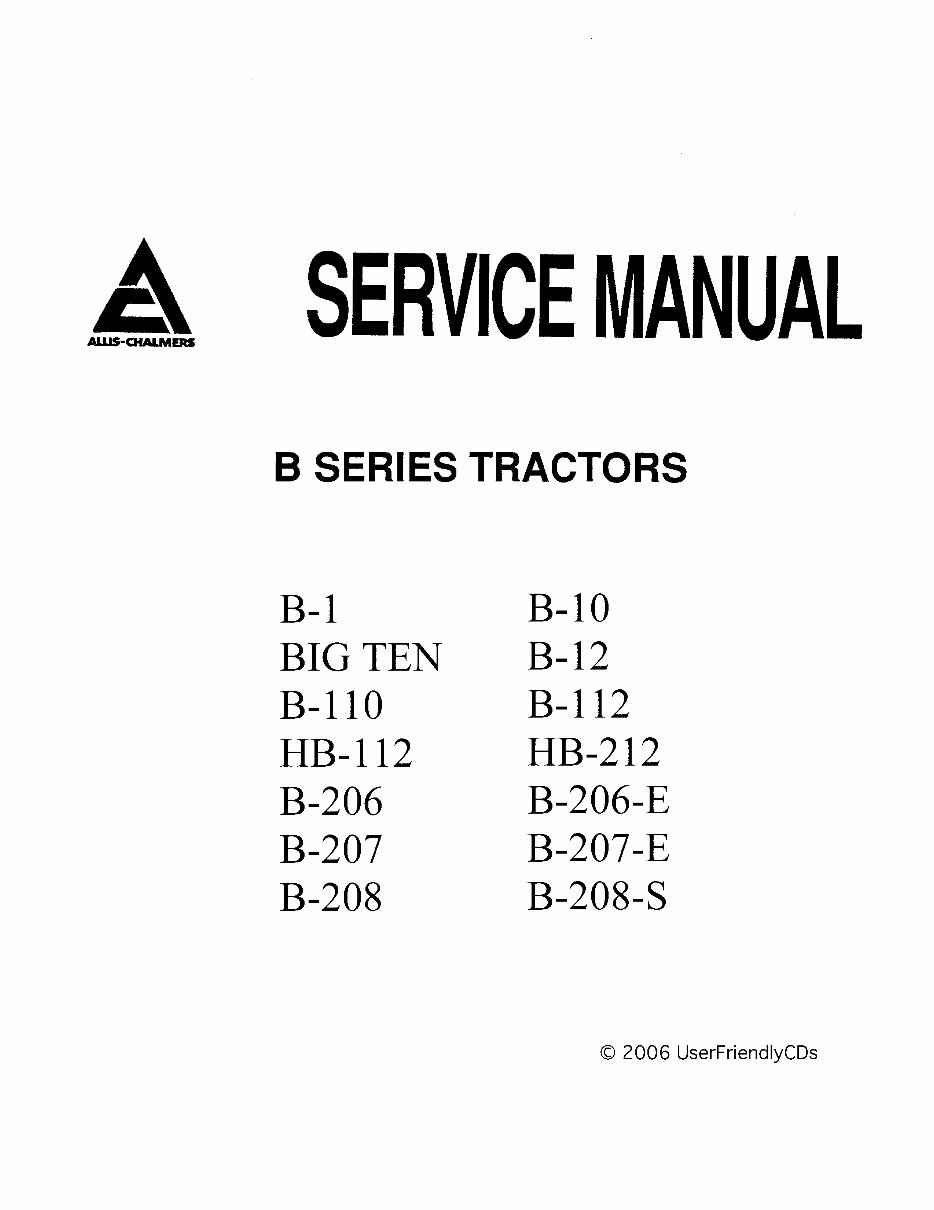 Allis CHALMERS B110 B-110 AC Tractor & Attachments Service Repair Manual - preview img 1