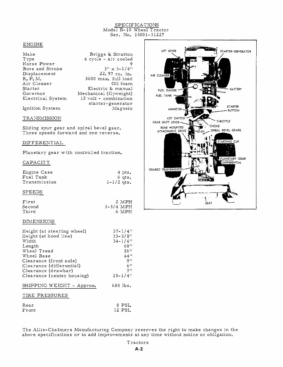 Allis CHALMERS B110 B-110 AC Tractor & Attachments Service Repair Manual - preview img 8