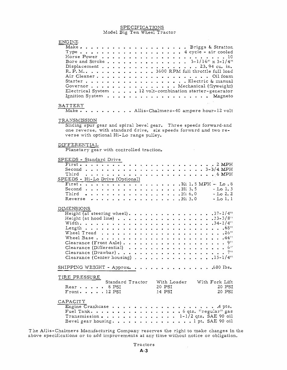 Allis CHALMERS B110 B-110 AC Tractor & Attachments Service Repair Manual - preview img 9