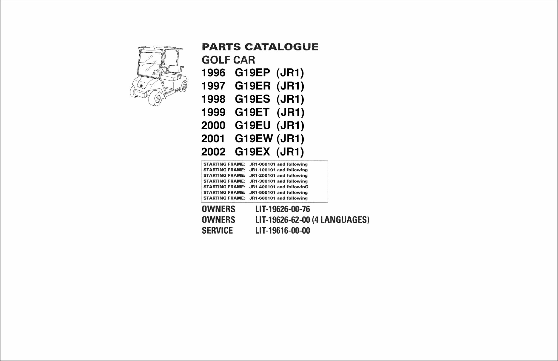 1996-2002 Yamaha G19EP(R,S,T,U,W,X) Golf Buggy Parts Manual preview img 1