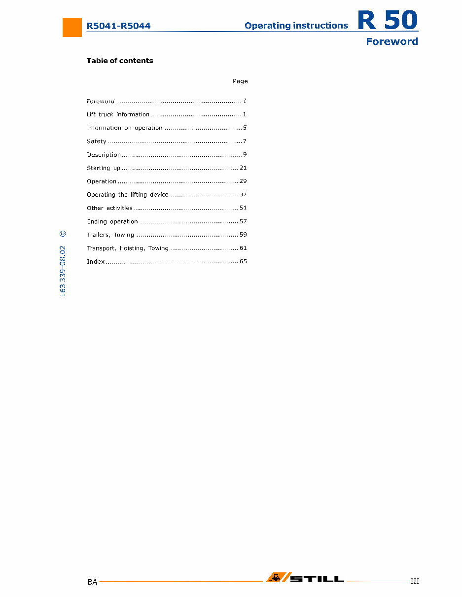 Still Electric Lift Truck Type R50-10, R50-12, R50-15: R5041, R5042, R5043, R5044 Operating and Maintenance Instructions preview img 5
