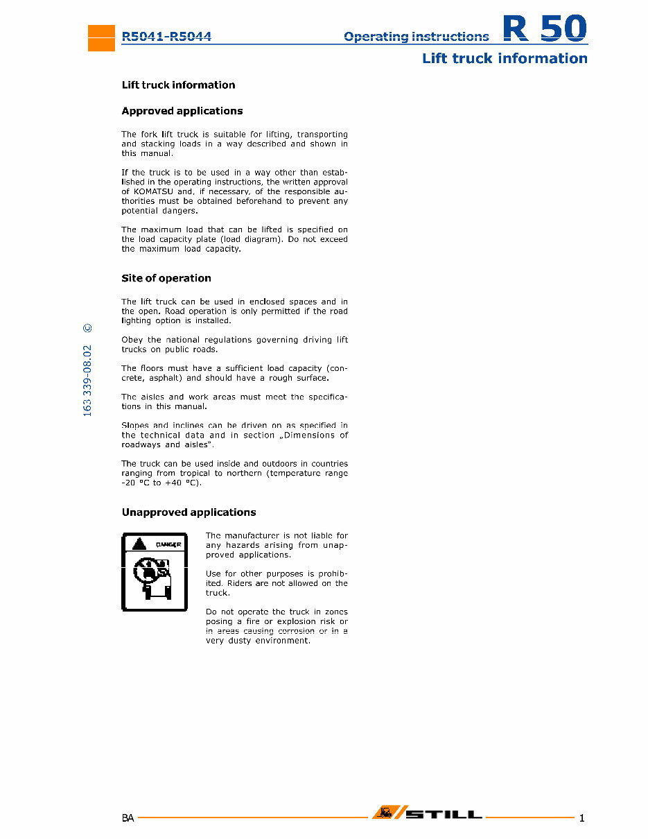 Still Electric Lift Truck Type R50-10, R50-12, R50-15: R5041, R5042, R5043, R5044 Operating and Maintenance Instructions preview img 7
