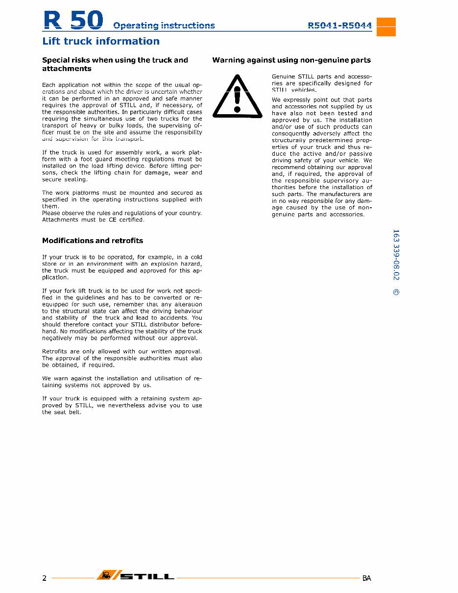 Still Electric Lift Truck Type R50-10, R50-12, R50-15: R5041, R5042, R5043, R5044 Operating and Maintenance Instructions preview img 8