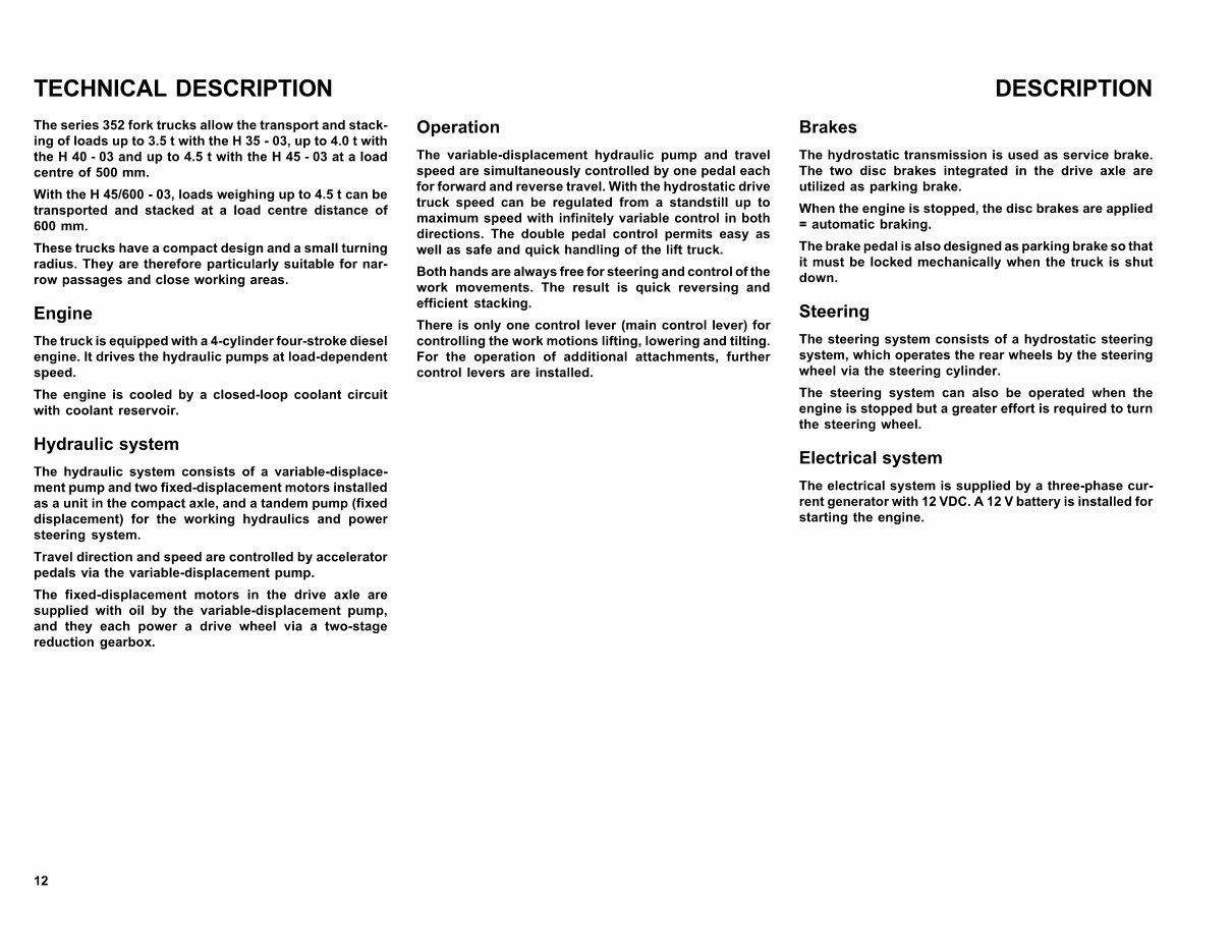 Linde Diesel Forklift Truck 352-03 Series: H35, H40, H45 Operating Manual (User Manual) preview img 8
