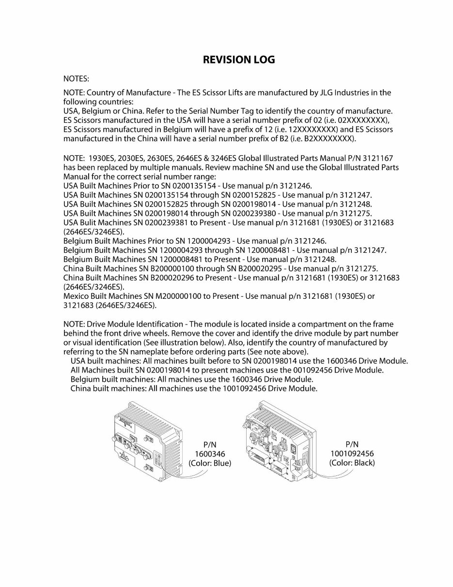 JLG Scissor Lifts 1930ES, 2030ES,2630ES, 2646ES&3246ES Global Illustrated Master Parts List Manual ! (P/N 312124 preview img 3