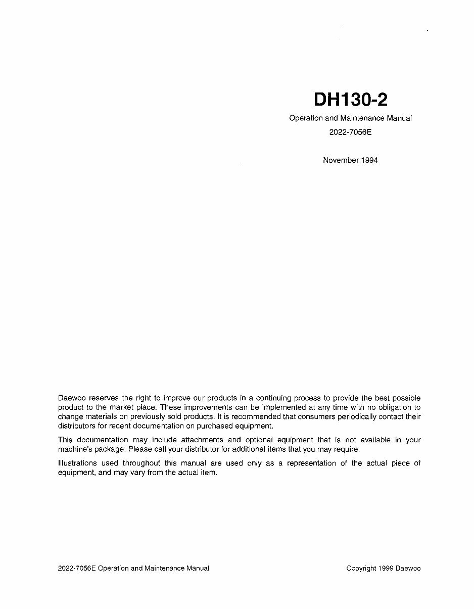Daewoo Doosan DH130-2 Operator's Manual preview img 1