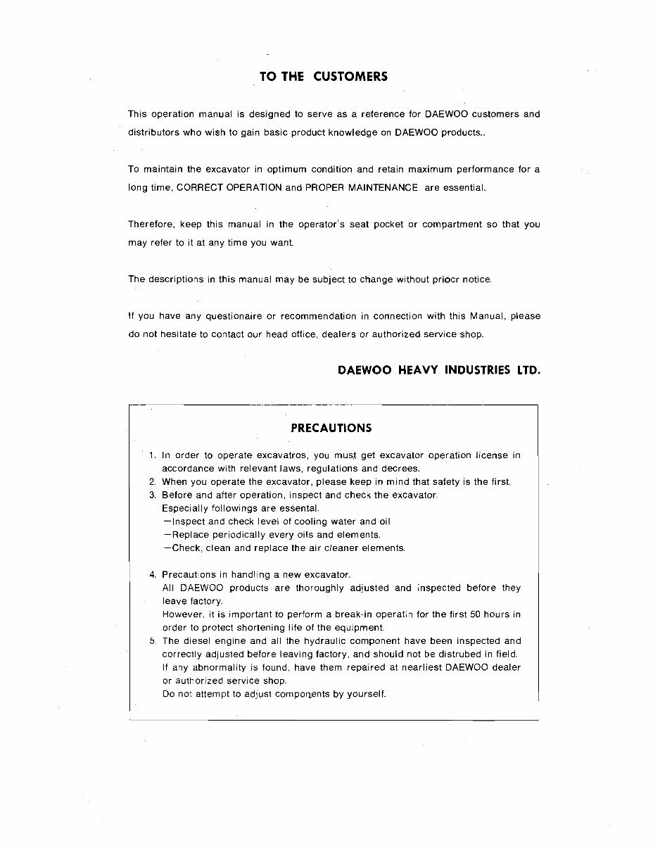 Daewoo Doosan DH130-2 Operator's Manual preview img 2