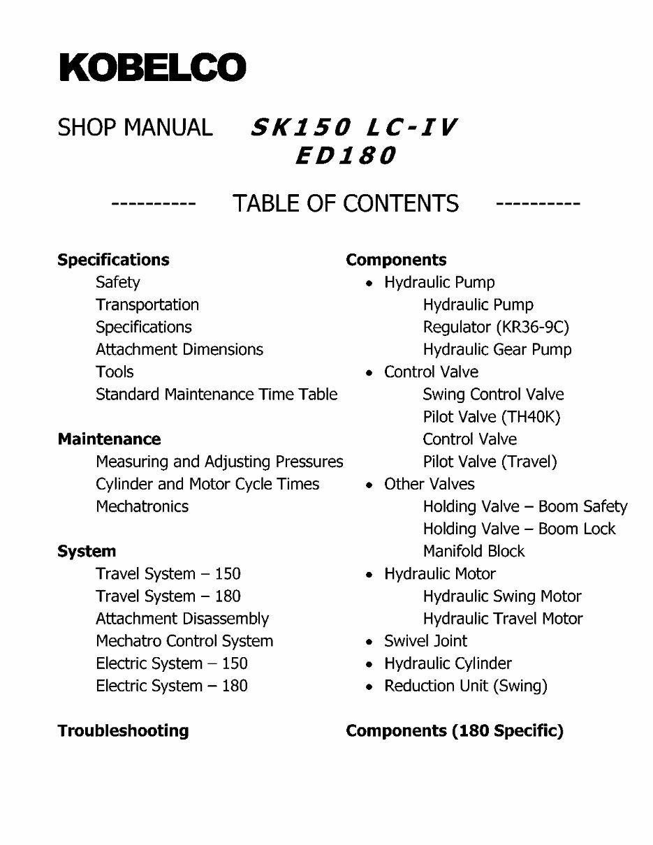 Kobelco ED180, SK150, SK150LC Service Manual preview img 3