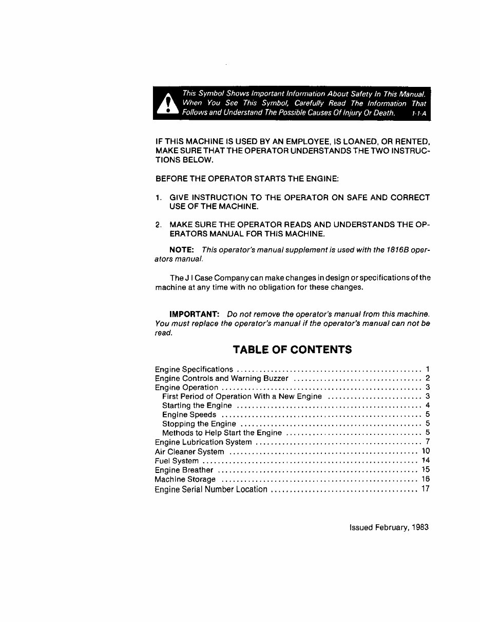 Case 1816B Operators Service Manual preview img 2