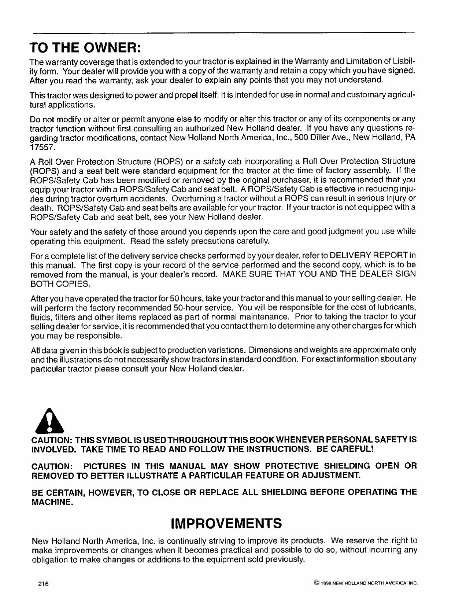 New Holland 4835/5635/6635/7635 Tractors Owners Manual preview img 2