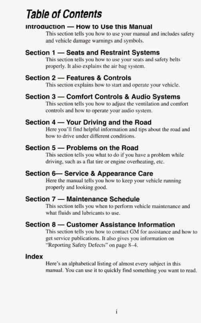 1995 CHEVROLET BLAZER Owners Manual preview img 3
