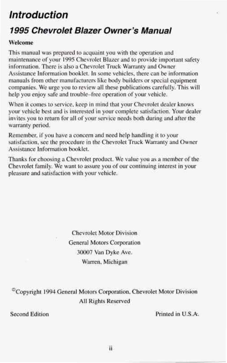 1995 CHEVROLET BLAZER Owners Manual preview img 4