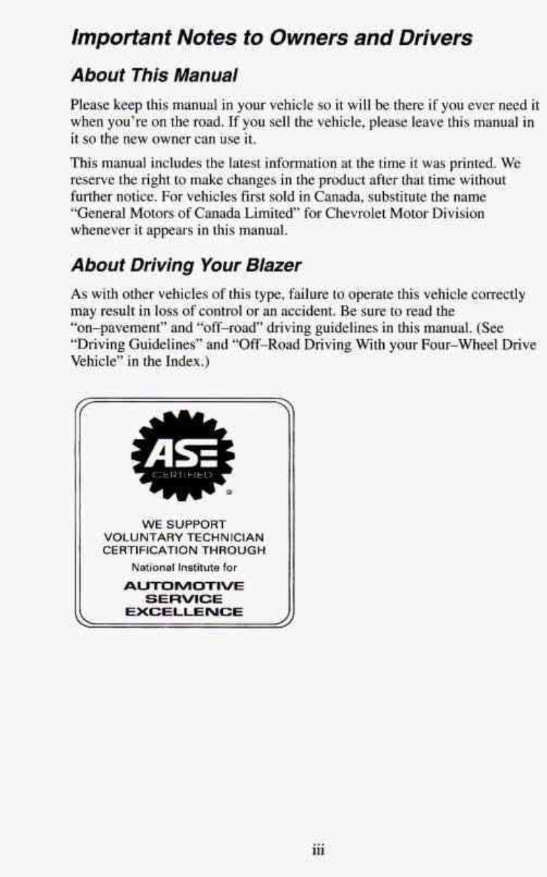 1995 CHEVROLET BLAZER Owners Manual preview img 5