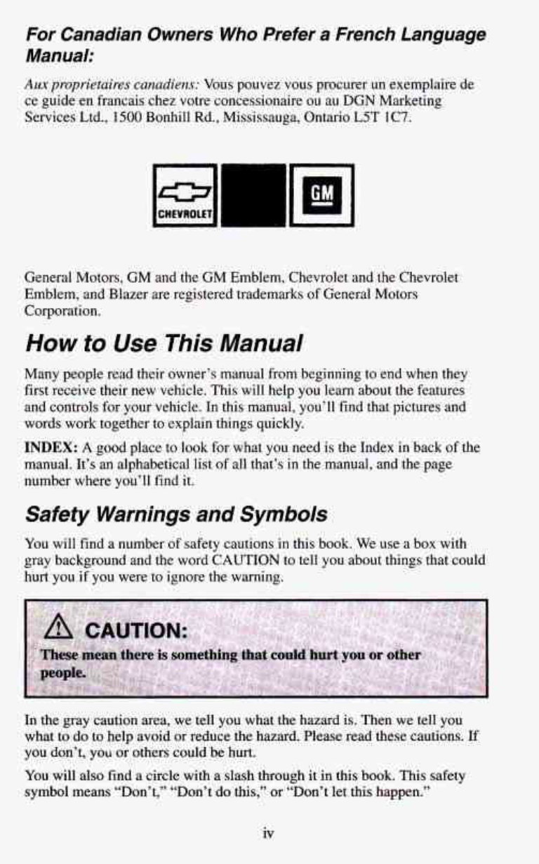 1995 CHEVROLET BLAZER Owners Manual preview img 6