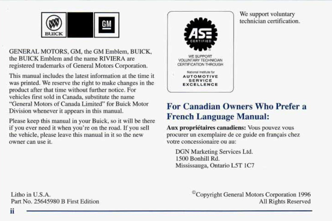 1997 BUICK Riviera Owners Manual preview img 3