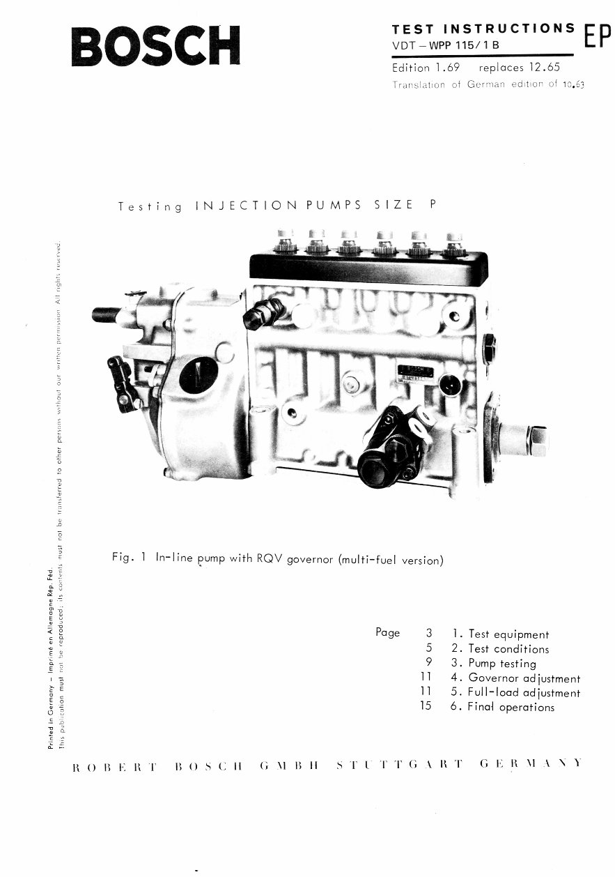 Bosch Type P Testing Fuel Pump Testing manual preview img 1